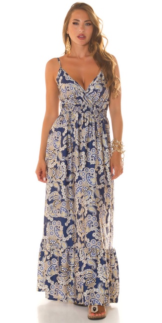 Maxidress with straps and Paisley Print Navy